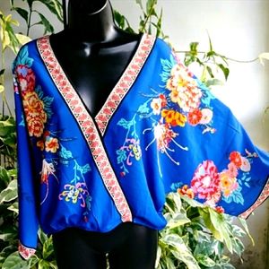 Flying Tomato Anthropologie Floral Kimono Blue Top